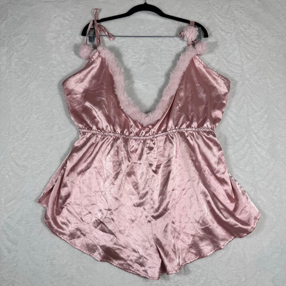 boohoo Lingerie Plus Pink Strappy Romper with Fluffy Trim Sleepwear Women's‎ 18